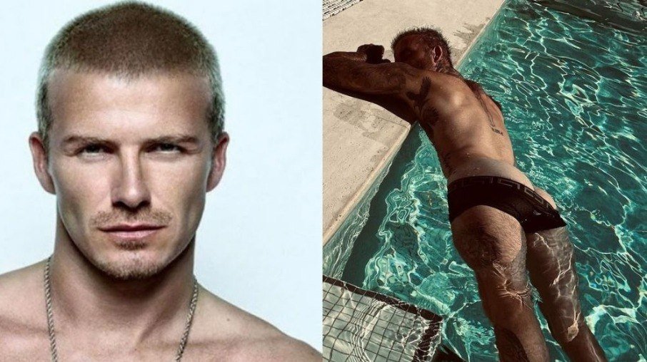 Em foto de Victoria, David Beckham mostra bumbum na piscina