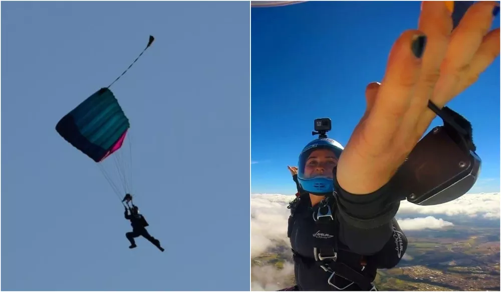 Bruna Ploner durante salto de paraquedas