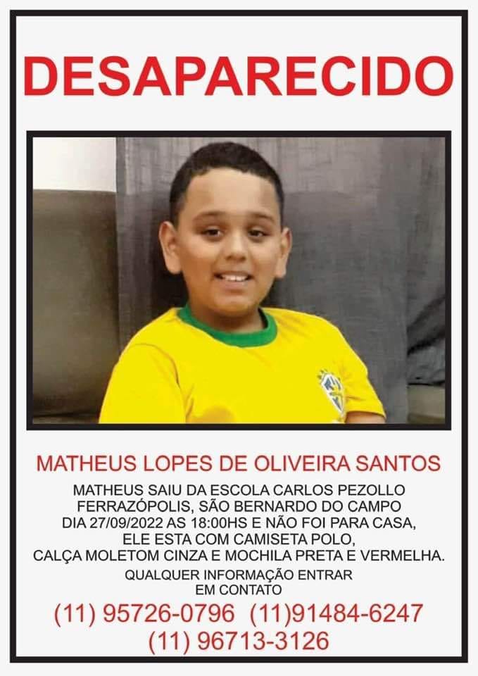 Matheus - menino que desapareceu em São Bernardo