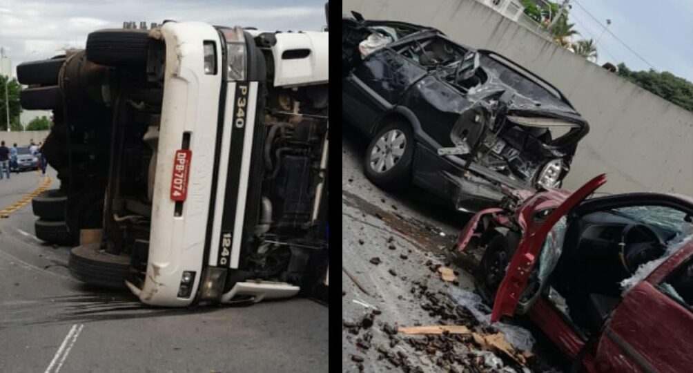 acidente entre caminhão e dois carros