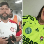 Jonathan ao entrar na arena do Palmeiras e Gabriela Anelli Marchiano