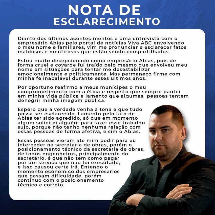 Nota do vereador Marcos Costa, o Tico