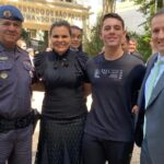Coronel Cássio, deputada Carla Morando e seu filho Orlandinho, e secretário Derrite.
