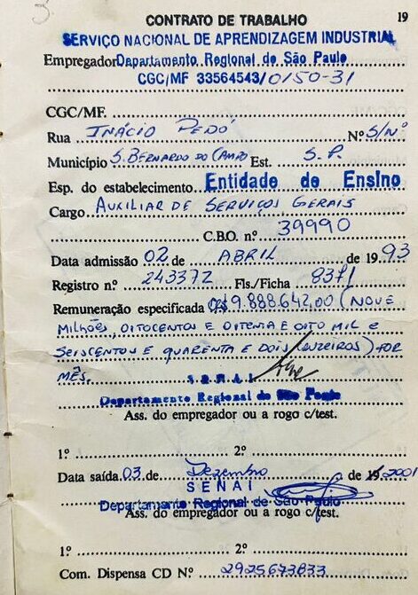 carteira de trabalho de Jocer Ferreira