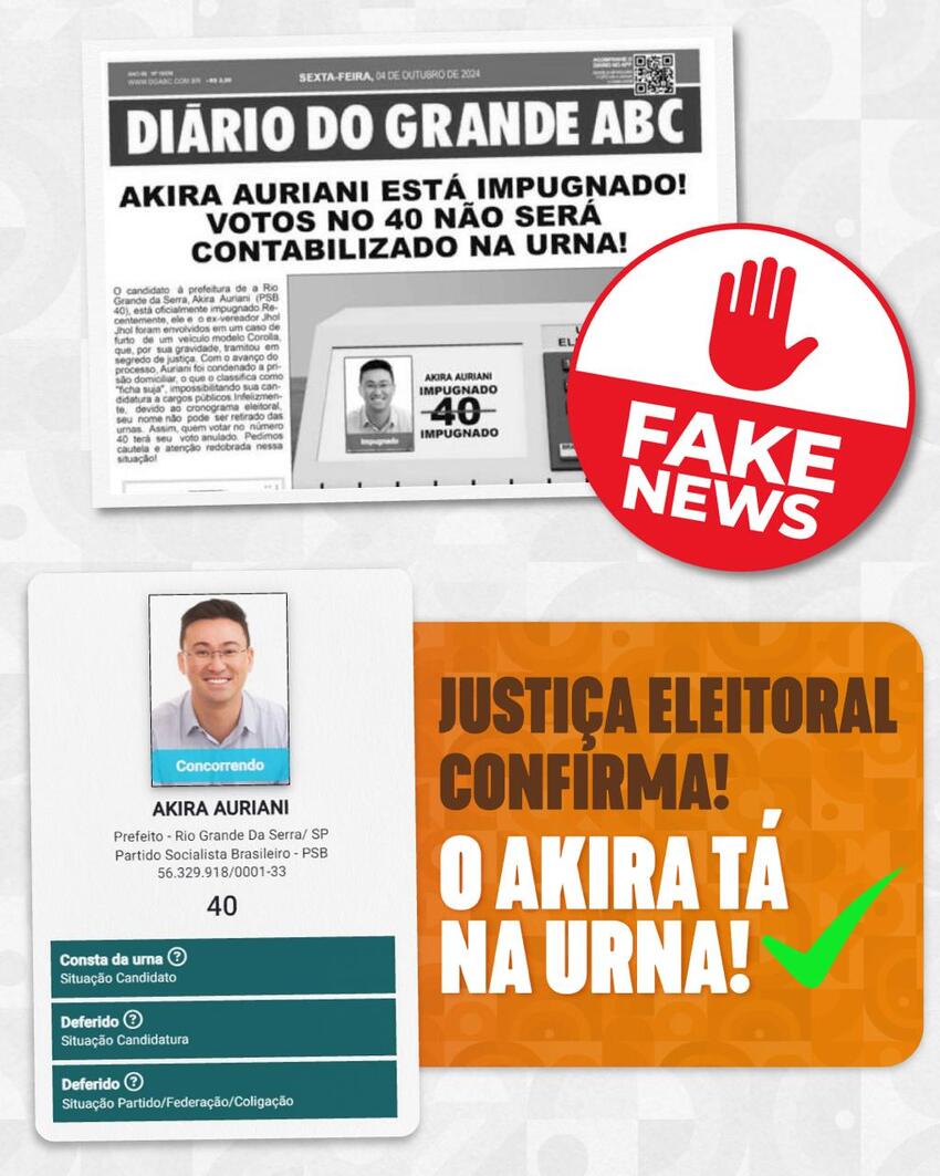 Justiça Eleitoral mais uma vez barra ataques mentirosos à campanha de Akira Auriani