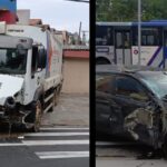 Motorista colide com caminhão de lixo e foge em São Bernardo.