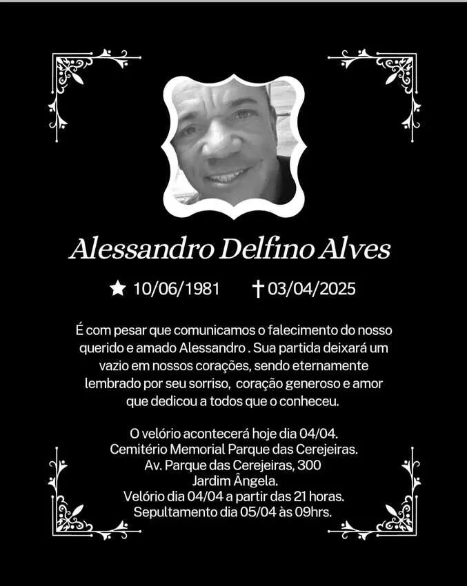 Família publicou nota de pesar pelo falecimento de Alessandro
