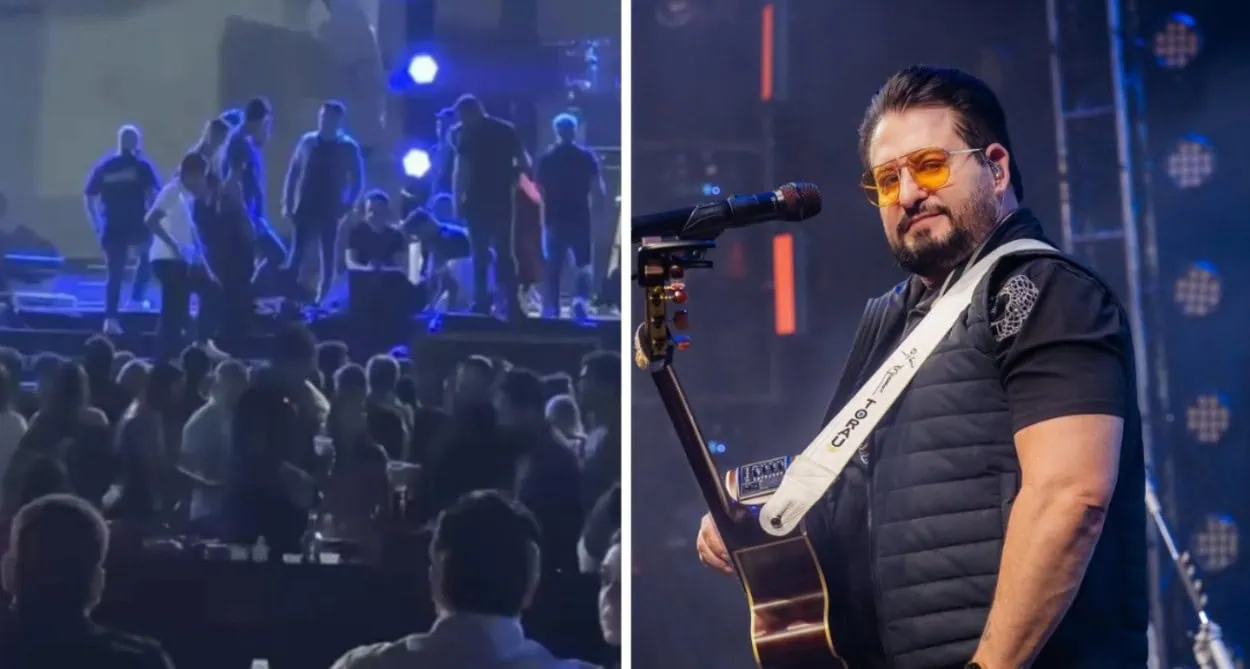 Sertanejo Marrone cai do palco, bate a cabeça e é internado