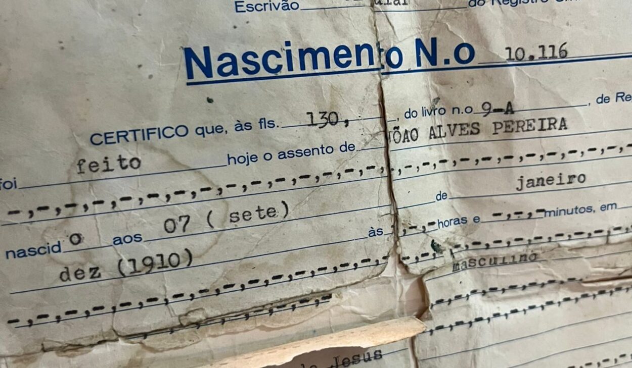 João Alves Pereira nasceu em 7 de janeiro de 1910, conforme consta do Registro de nascimento. Foto: Juliana Finardi