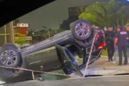Perseguição e tiroteio termina com carro capotado e duas prisões em São Bernardo. Foto: Rodolpho Geotao