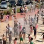 Onda de calor atrai centenas de crianças à fonte interativa do Paço em São Bernardo