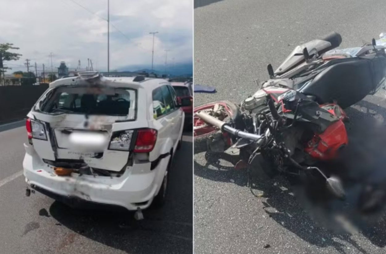 Vítimas de 34 anos colidiram contra a traseira de um carro parado no trânsito em Guarujá; caso foi registrado como homicídio culposo