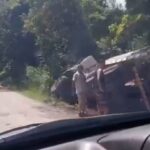 Caminhão tomba durante descarte irregular de entulho em São Bernardo