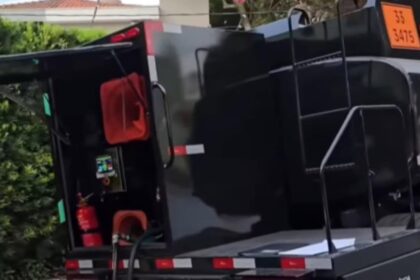 Força-tarefa flagra caminhão abastecendo frota no meio da rua em São Bernardo. Foto: Reprodução/TV São Bernardo