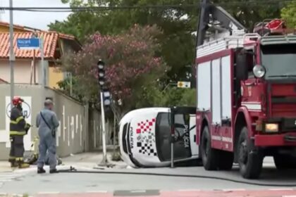 Viatura da PM capota no Ipiranga durante perseguição a assaltantes de carga