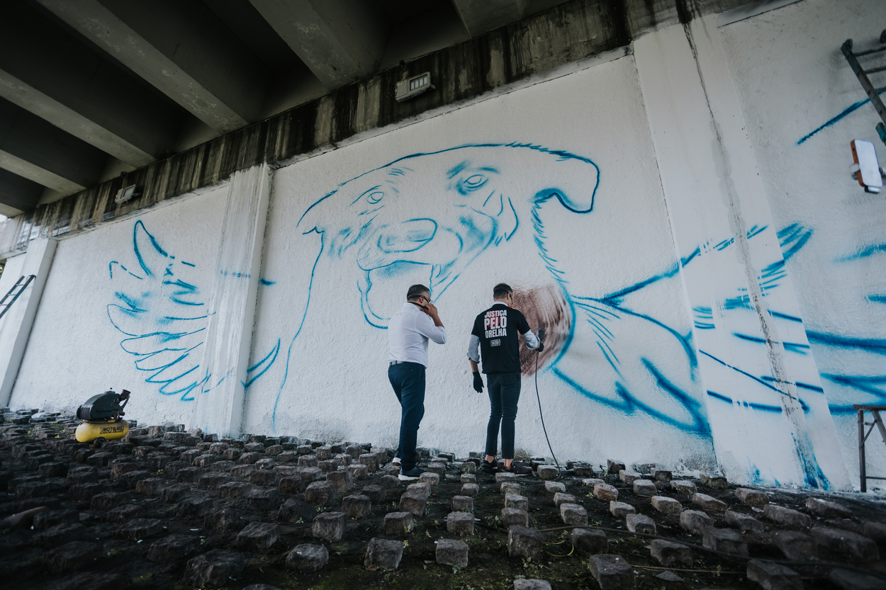 ‘Grafitando SBC’ amplia ação e presta homenagem ao cão Orelha sob o viaduto Kenzo Uemura 