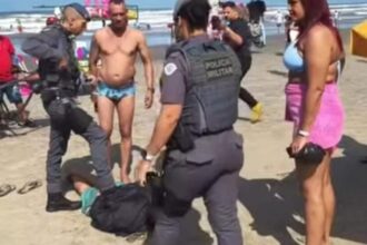 Guarda Civil de Diadema de folga evita feminicídio e salva mulher em quiosque na Praia Grande