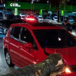 Jeep Renegade perdeu o controle da direção e atingiu uma moto; na sequência, automóvel subiu no canteiro e colidiu contra coqueiro, que caiu sobre um Nissan Tiida