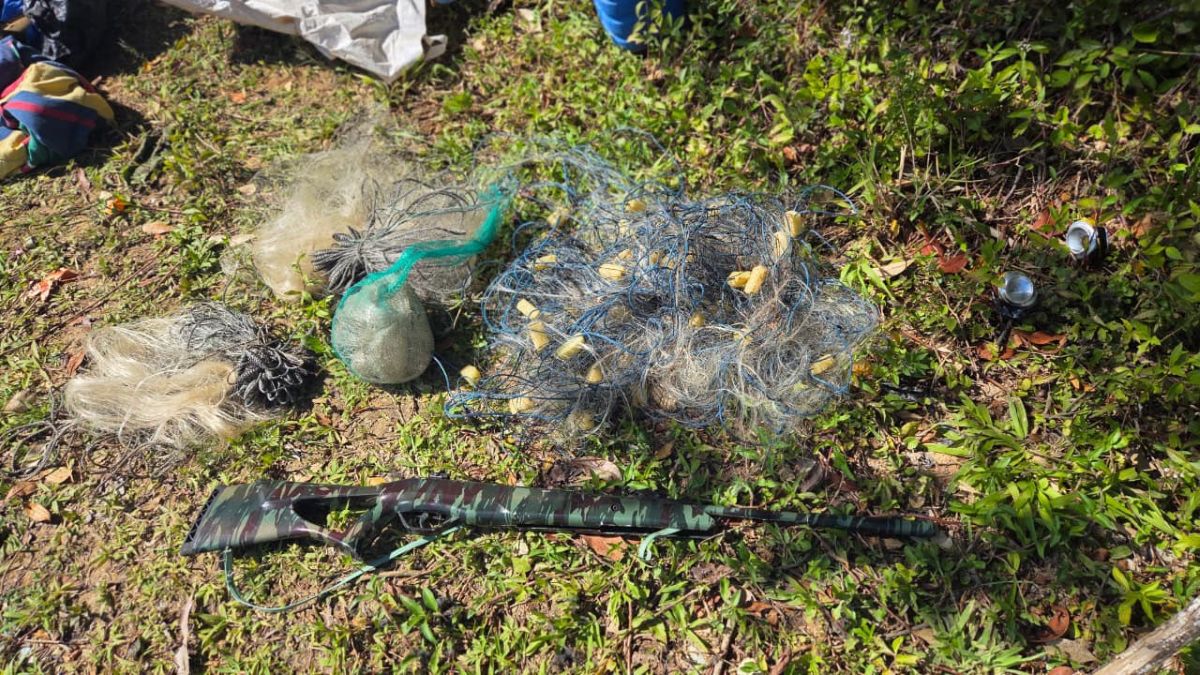 Guarda Ambiental de São Bernardo apreende 40 metros de redes de pesca e carabina de pressão às margens da Billings