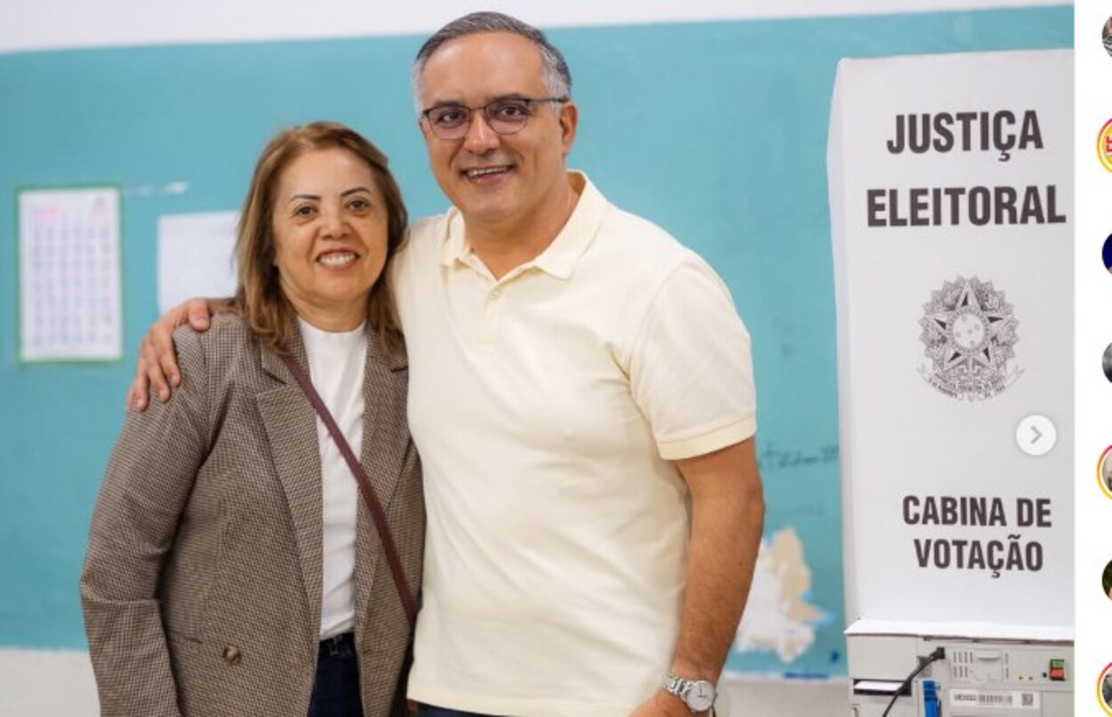 prefeito Marcelo Lima (Podemos) exerceu a cidadania na Escola Estadual Professora Maristela Vieira, no Jardim Thelma, acompanhado de sua mãe, Dona Cida