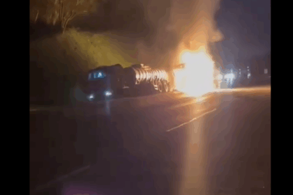 Rodoanel Mário Covas é bloqueado no km 60 após acidente com soda cáustica e incêndio